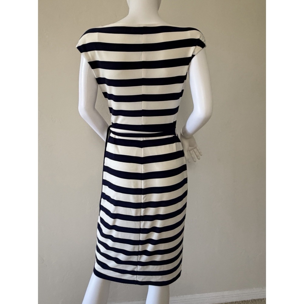 Ralph Lauren Striped Sheath Dress Side Tie‎ Navy White Size 4 - Picture 8 of 15